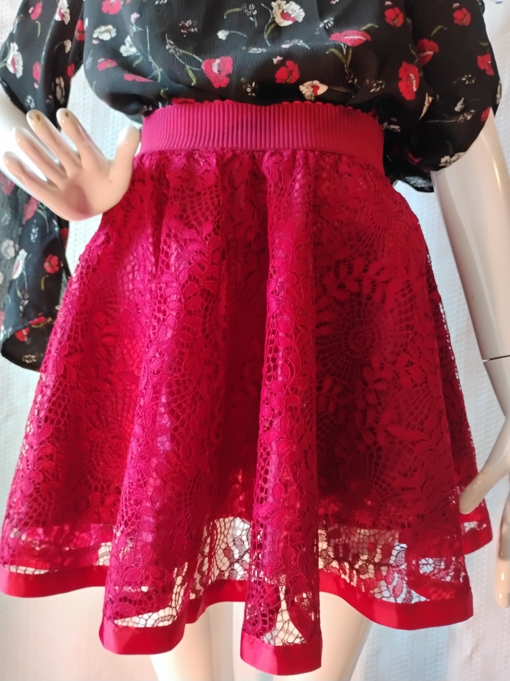 Girl Red Lace Skirt - Flared A-Line Style